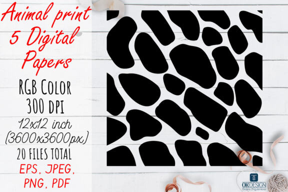 Black Animal Digital Papers pack. Animal prints.