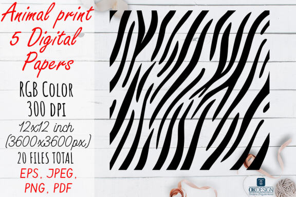 Black Animal Digital Papers pack. Animal prints.
