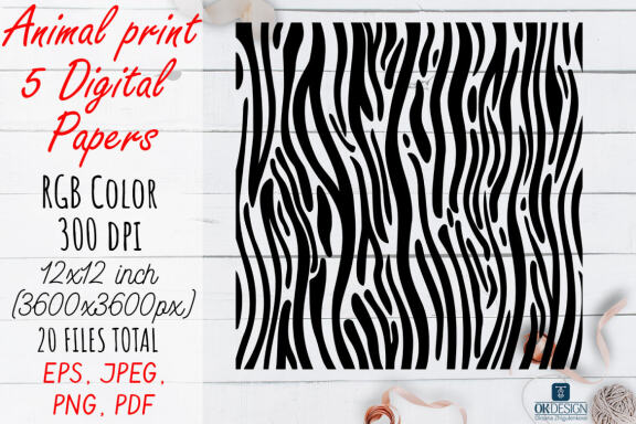 Black Animal Digital Papers pack. Animal prints.