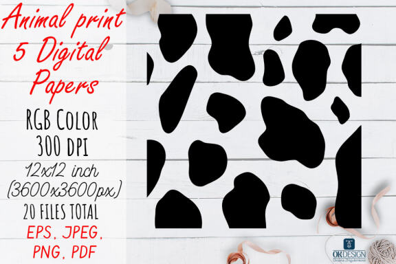 Black Animal Digital Papers pack. Animal prints.