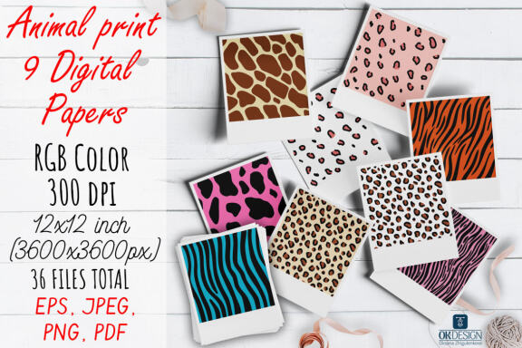 Color Animal Digital Papers pack. Animal prints.