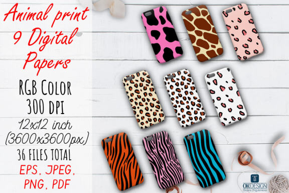 Color Animal Digital Papers pack. Animal prints.