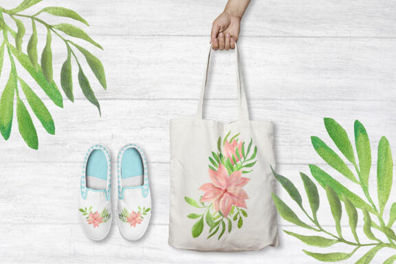 Watercolor Tropical clipart, cards and seamless patterns set