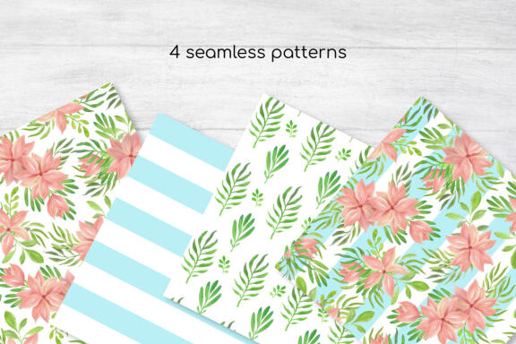 Watercolor Tropical clipart, cards and seamless patterns set