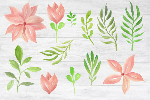 Watercolor Tropical clipart, cards and seamless patterns set