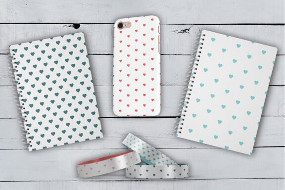 Valentines Day set of patterns. Valentines day pink postcard