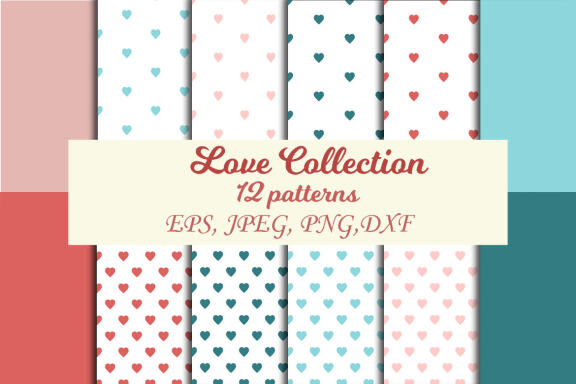 Valentines Day set of patterns. Valentines day pink postcard