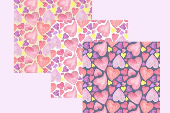 Love Colorful Hearts Watercolor digital paper collection