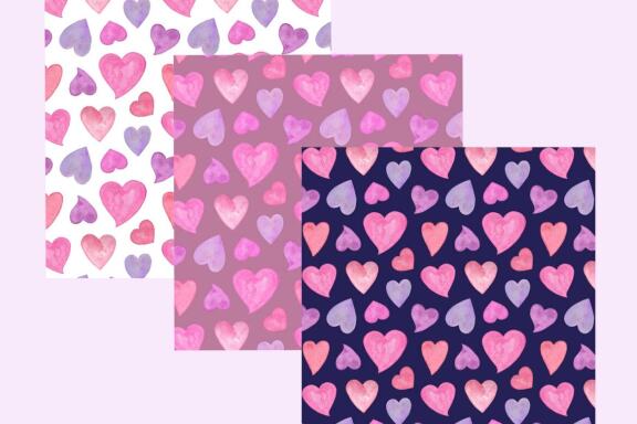Love Colorful Hearts Watercolor digital paper collection