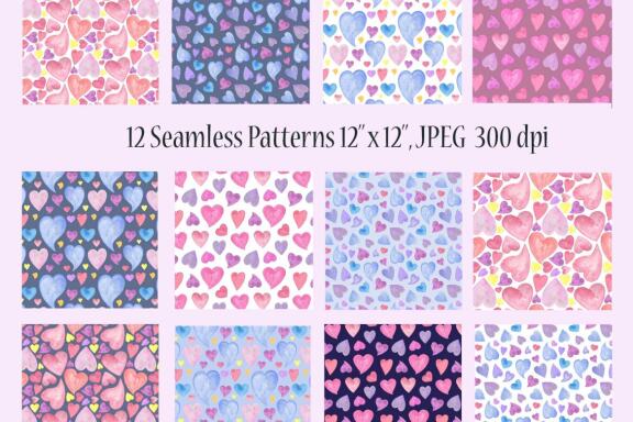 Love Colorful Hearts Watercolor digital paper collection