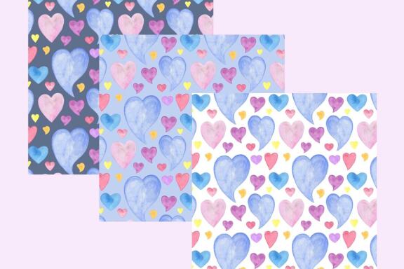 Love Colorful Hearts Watercolor digital paper collection