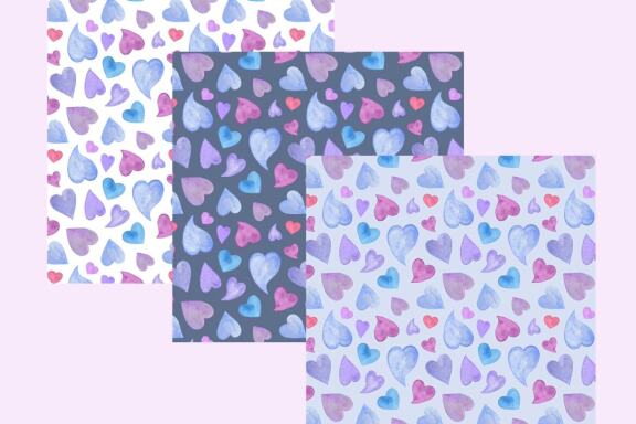 Love Colorful Hearts Watercolor digital paper collection