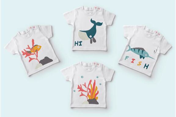 Fish svg clipart with whale, crab, ocean and beach little animals for nursery decor.