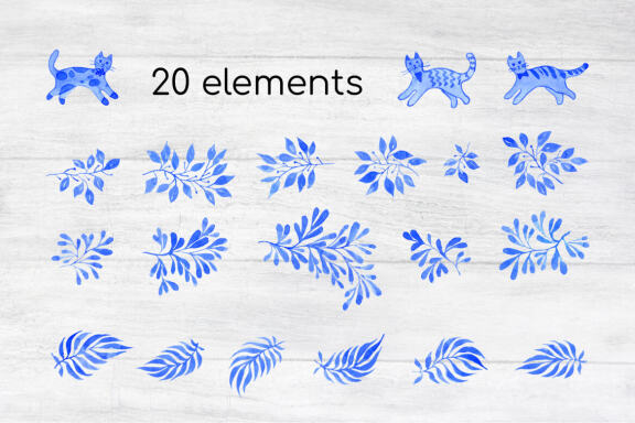 Cats and flowers patterns and clip arts set