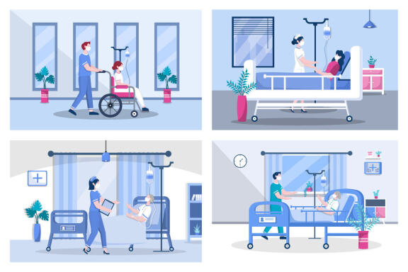 9 Nurse Helping with a Patient Flat Design