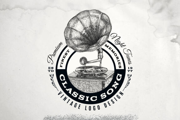 Vintage Gramophone Logo Design Template