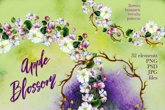 Apple blossom watercolor clip art