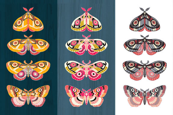 Night Moths, Butterflies Vector Set