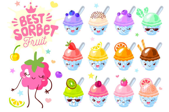 Cute Fruits Ice Cream Characters