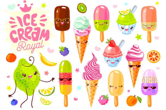 Cute Fruits Ice Cream Characters