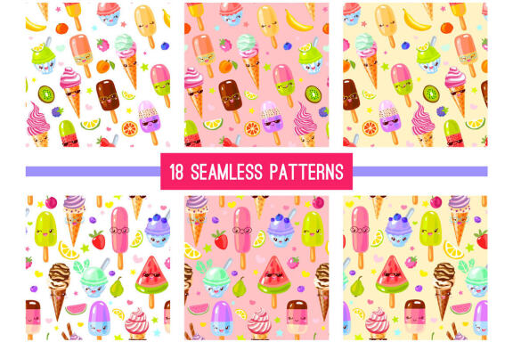 Cute Fruits Ice Cream Characters