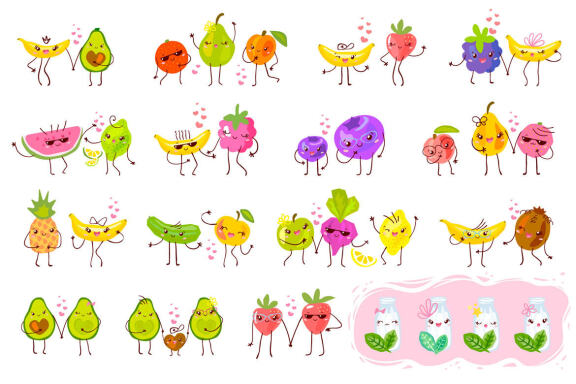 Cute Fruits Ice Cream Characters