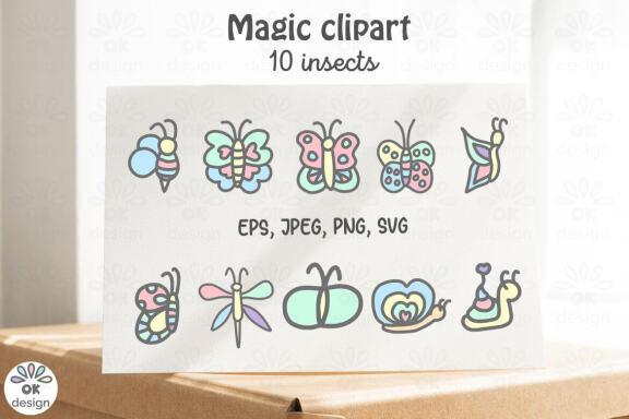 Butterfly clipart. Insects 10 hand-drawn clipart. EPS, PNG, SVG files. Magic clipart. Baby shower clipart.
