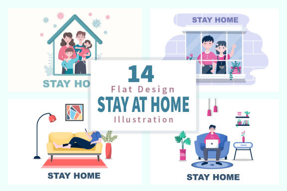 14 Stay at Home Flat Design