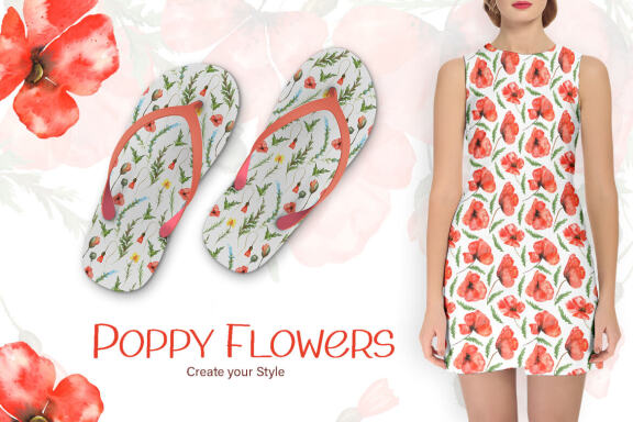 Watercolor Poppy Flowers Collection