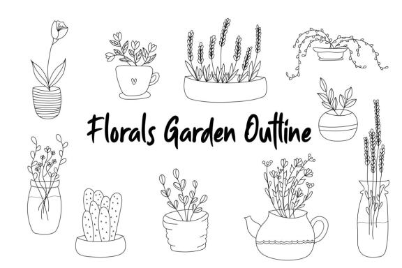 Florals Garden Outline Hand Drawn