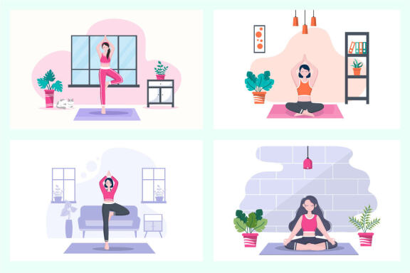 18 Yoga or Meditation Flat Design Vector Illustration