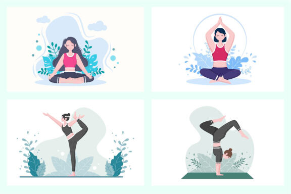 18 Yoga or Meditation Flat Design Vector Illustration