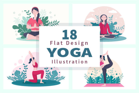 18 Yoga or Meditation Flat Design Vector Illustration