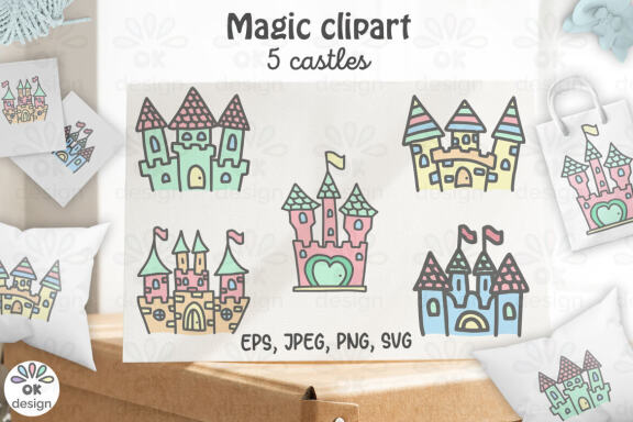 Castle clipart. Baby shower clipart, magic unicorn graphics.