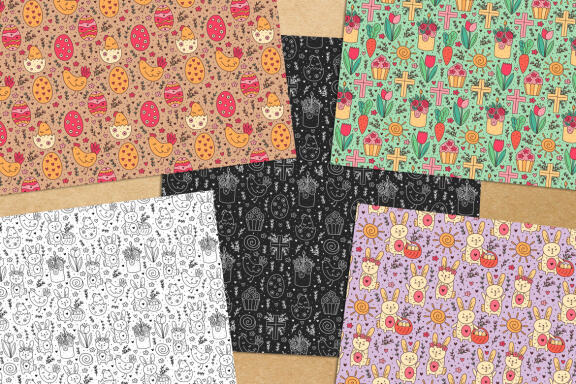 Happy Easter seamless patterns. Vector, Jpeg