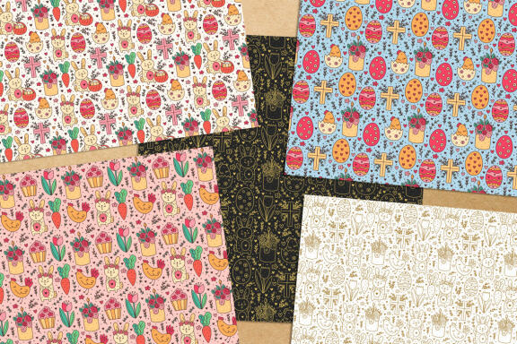 Happy Easter seamless patterns. Vector, Jpeg