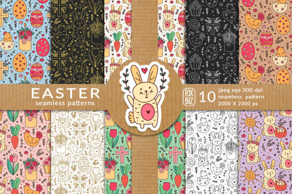 Happy Easter seamless patterns. Vector, Jpeg