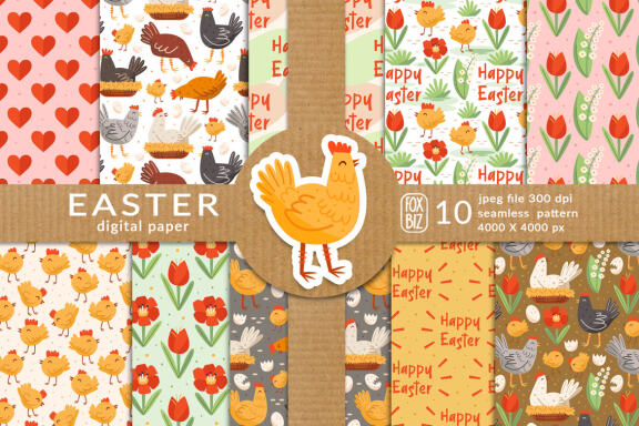 Easter digital paper, seamless pattern. Happy Easter decoration.