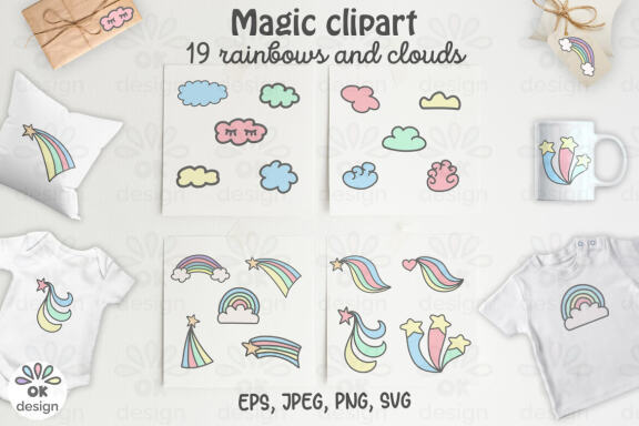 Rainbow Unicorn Clipart. Baby shower clipart, magic unicorn graphics.