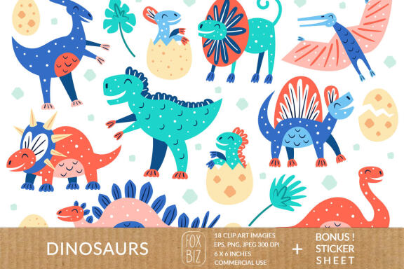 Dinosaur clipart. Dino prints. Prehistoric animals. Jurassic world.