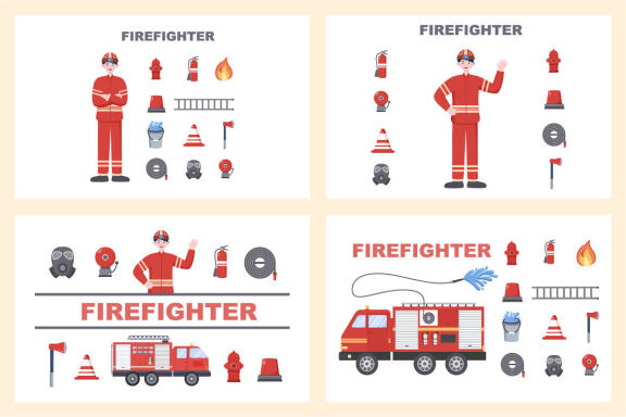 20 Group of Firefighters Illustration 