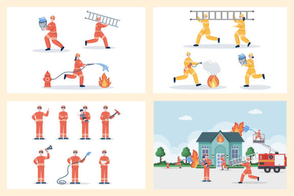 20 Group of Firefighters Illustration 