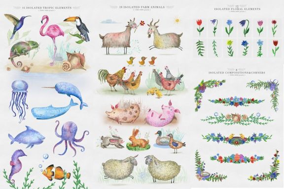 Cute Animals Watercolor Collection