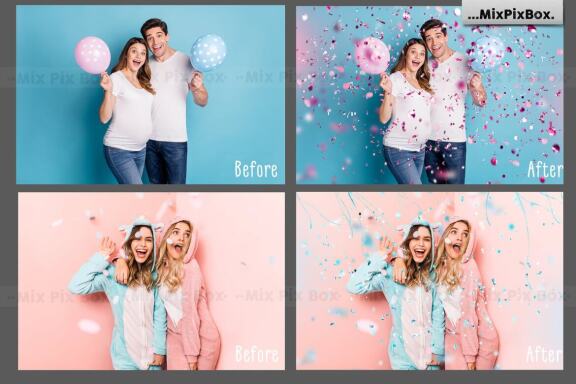 Pink and Blue Confetti Overlays