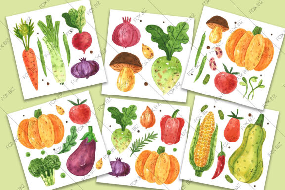 Veggies watercolor clipart illustrations