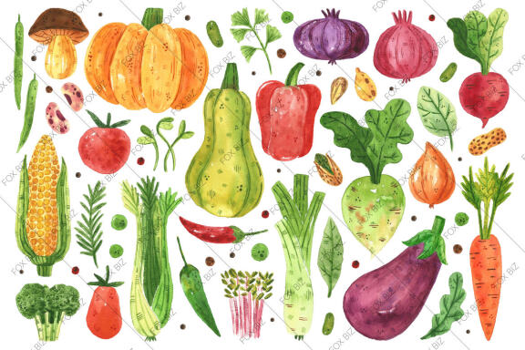 Veggies watercolor clipart illustrations