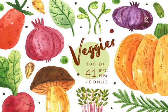Veggies watercolor clipart illustrations