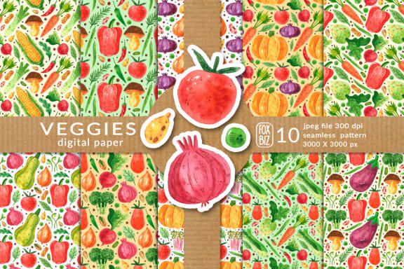 Vegetables digital paper, seamless pattern. Packaging design