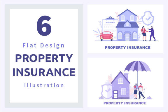6 Property Insurance Flat Design Illustration