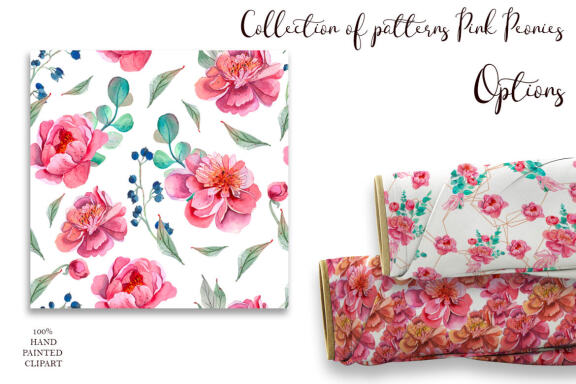 Pink peonies digital paper, seamless pattern